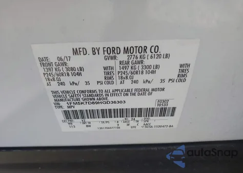 2017 Ford Explorer Xlt from USA, damaged, VIN 1FM5K7D89HGD36303
